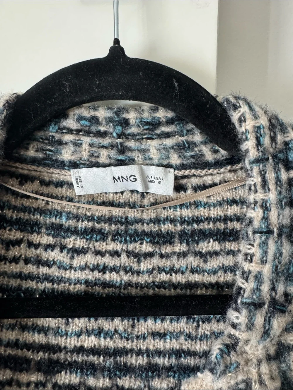 Mango Bouclé Plaid Jacket in Cream and Black